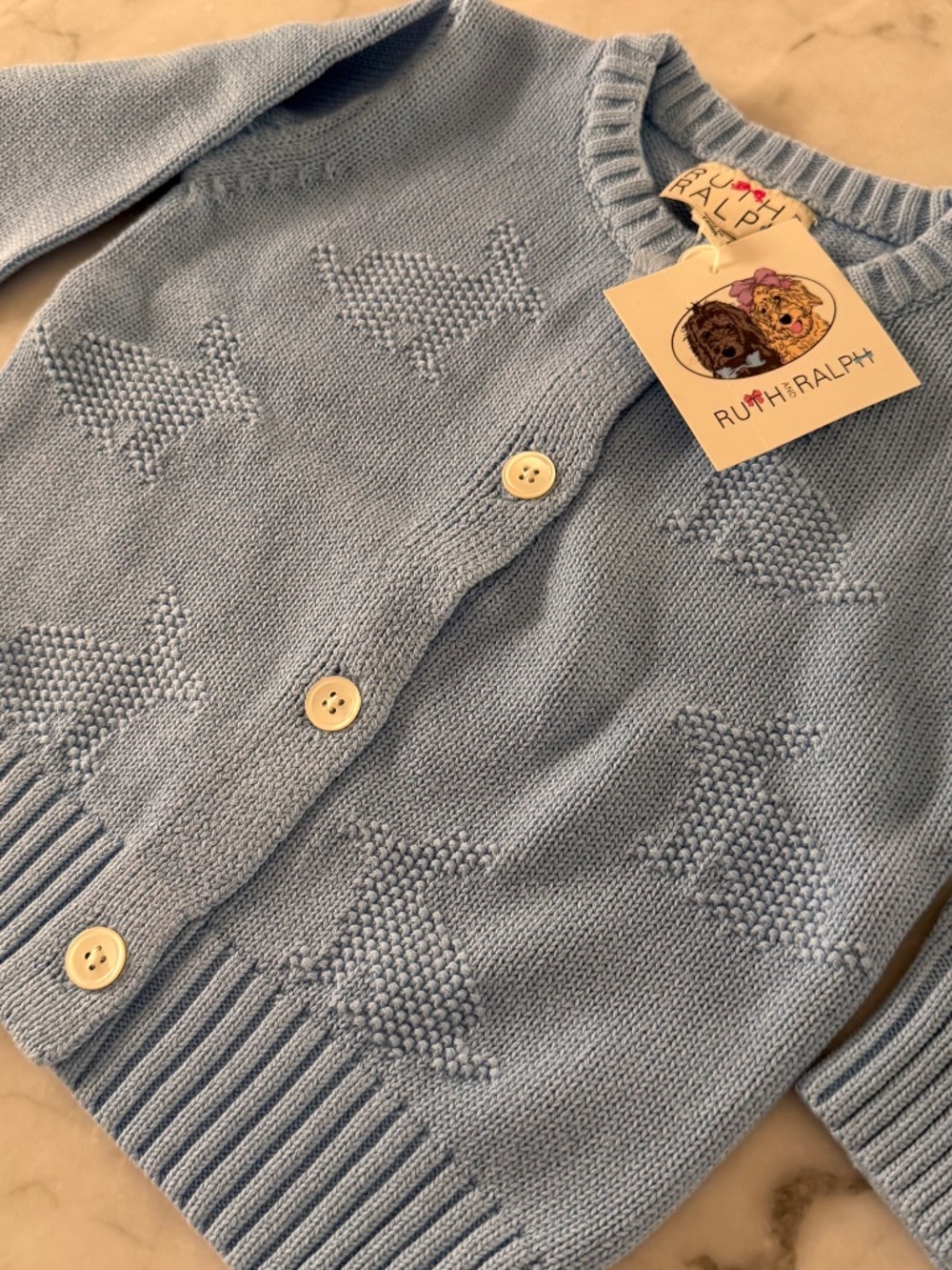 NWT Ralph & Ruth Blue Bunny Easter Springtime Knit Cardigan, 12/18M - Picture 5 of 9